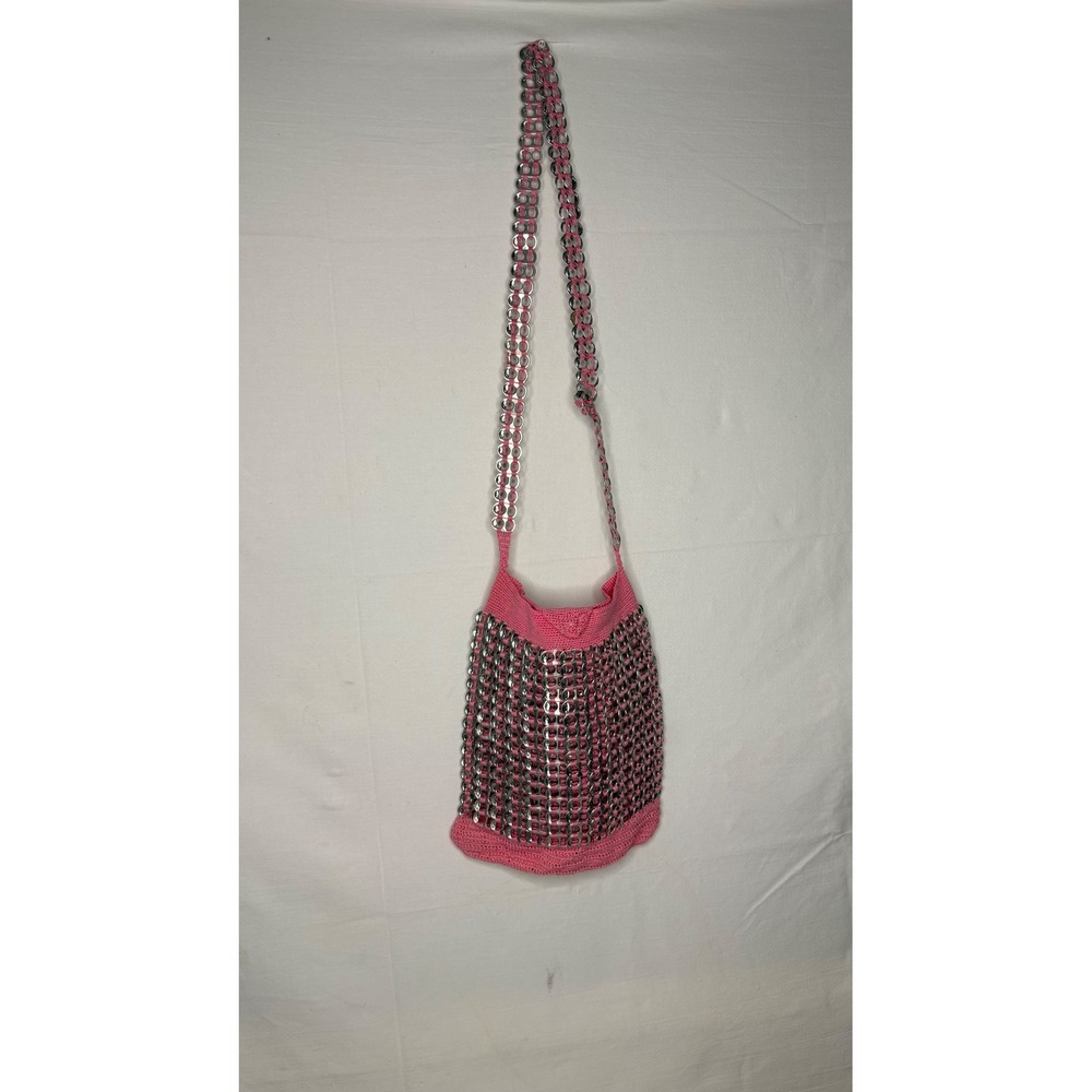 Handmade Pink Soda Tab Crochet Crossbody Bag Upcycled Recycled Pop Tab Purse
